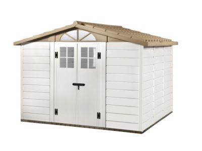 Abri de jardin + plancher Garofalo Tuscany 280 en résine coloris beige et marron ép.20 mm surface ex