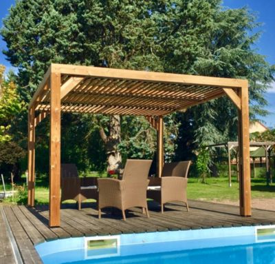 Pergola autoportante manuelle bois Habrita THO3531T 3,41 x 3,13 m
