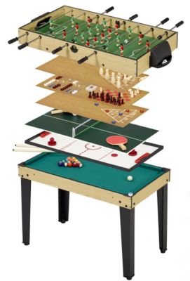 Table de jeux 10 en 1 - Baby-Foot - Billard - Ping Pong - Hockey - Bowling - Cartes - Structure Bois - Accessoires Inclus