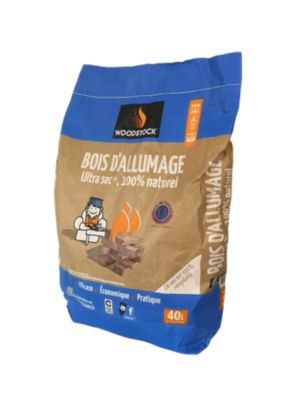 Bois d’allumage Woodstock 40L – bois dur ultra sec ≤15 % prêt à l’emploi – allumage rapide – idéal poêle, insert et cheminée