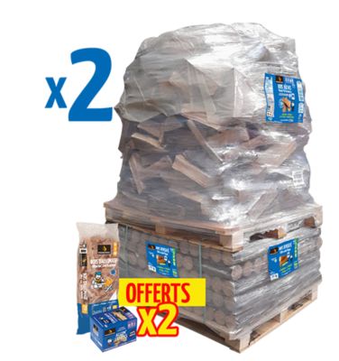 2 Packs bois de chauffage 30 cm Woodstock – bûches + densifiées + allumage – prêt à l’emploi