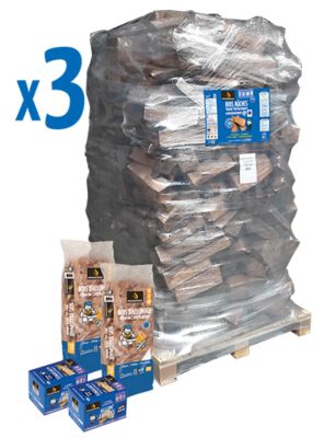 3 packs bois chauffage Woodstock – bûches 30cm + allume-feux – prêt à l’emploi