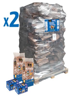 2 Packs bois de chauffage Woodstock – 2 palettes – bûches 40 cm + allumage + allume-feux – prêt à l’emploi