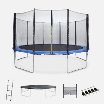 Trampoline 460cm avec filet de protection.  échelle. bâche. filet pour chaussures. kit d'ancrage - Neptune XXL - Trampoline de