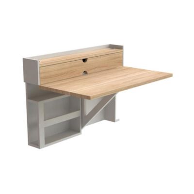 Bureau mural rabattable effet frêne l. 100 cm U-Line - Hom