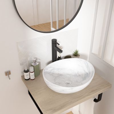 Vasque à  poser carrée céramique imitation marbre blanc Bloom