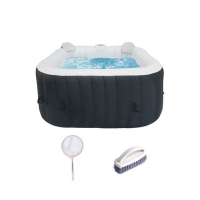 KIT TOUT INCLUS SPA et accessoires : spa gonflable carré 4 places avec 2 appuis têtes filtre épuisette brosse tapis couverture - vue 2