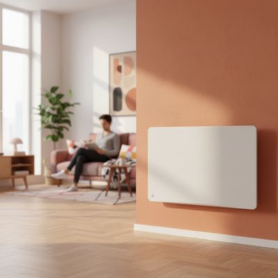 Bestherm Radiateur électrique fixe à inertie sèche céramique avec thermostat interchangeable 2000W OVEO horizontal Blanc - vue 3
