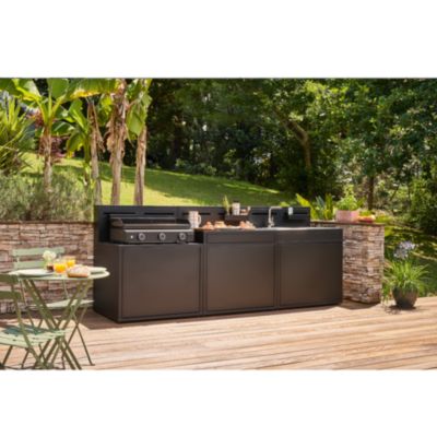 Cuisine d'extérieur 3 éléments avec comptoir bar CBN acier noir Forge Adour