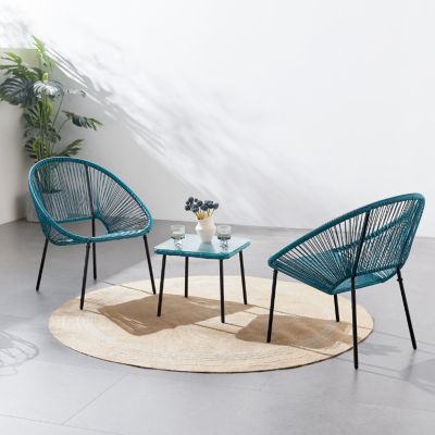 Set de 2 fauteuils + table basse bleu ACAPULCO