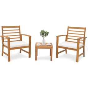 3Pcs Salon de Jardin 2 Personnes en Bois d'Acacia Table et 2 Chaises Jardin avec Coussins Ensemble de Mobilier de Salon