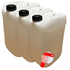 3x Bidon Jerrican Plastique 25 L litres Blanc Bouchon DIN 61 Liquides Alimentaires et Chimiques Ergonomique Empilable Réutilisable