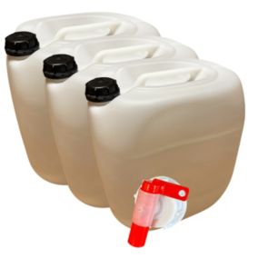 3x Bidon Jerrican Plastique 30 L litres Blanc Bouchon DIN 61 Liquides Alimentaires et Chimiques Ergonomique Empilable Réutilisable