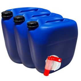 3x Bidon Jerrican Plastique 30 L litres Bleu Bouchon DIN 61 Liquides Alimentaires et Chimiques Ergonomique Empilable Réutilisable