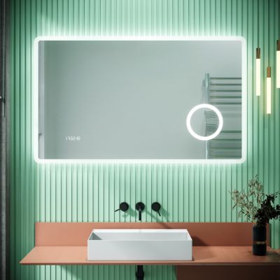 3X Loupe Miroir de Salle de Bain LED 100x60cm avec Prise pour, Affichage de L'heure et Fonction Anti-buée SIRHONA Miroirs LED