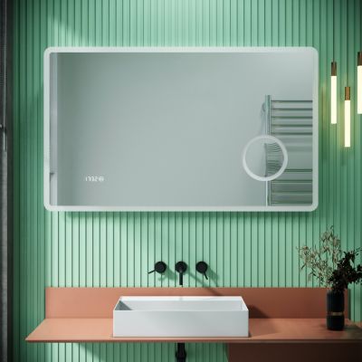 3X Loupe Miroir de Salle de Bain LED 100x60cm avec Prise pour, Affichage de L'heure et Fonction Anti-buée SIRHONA Miroirs LED