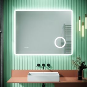 3X Loupe Miroir de Salle de Bain LED 90x70cm avec Prise pour, Affichage de L'heure et Fonction Anti-buée SIRHONA Miroirs LED