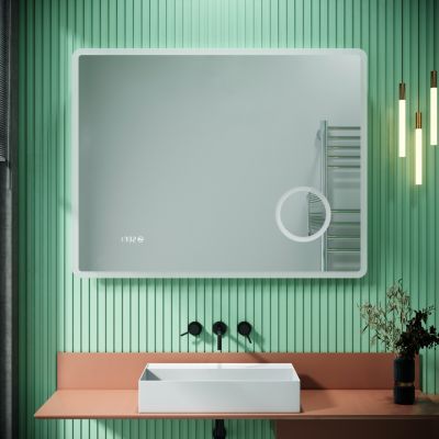 3X Loupe Miroir de Salle de Bain LED 90x70cm avec Prise pour, Affichage de L'heure et Fonction Anti-buée SIRHONA Miroirs LED