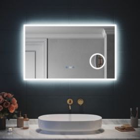 3x loupe Miroir LED Salle de Bain avec éclairage Miroir avec Horloge Numérique Miroir Lumineux Salle de Bain Anti-Buée 100x60cm