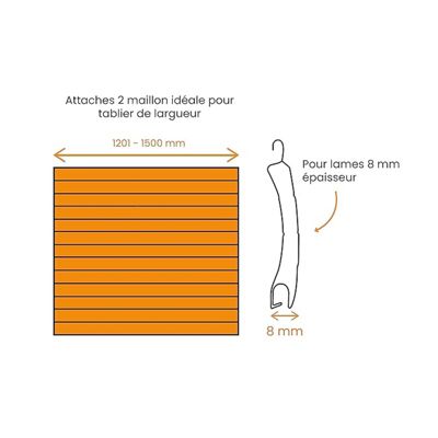 4 Attaches tablier, Lame de 8 mm, 2 maillons, Volet roulant, Verrou de Tablier