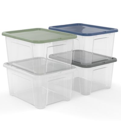 4 Boîtes de rangement multicolore 24L avec couvercle hermétique en polypropylène Sundis