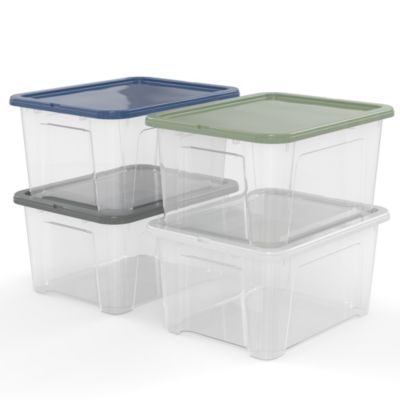 4 Boîtes de rangement multicolore 24L avec couvercle hermétique en polypropylène Sundis