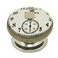 4 boutons de meuble Horloge porcelaine gris 3,8 x 3 cm