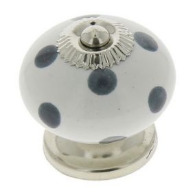 4 boutons de meuble porcelaine blanc à pois gris 4 x 4 cm