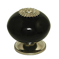 4 boutons de meuble porcelaine noir/ or 4 x 4,1 cm