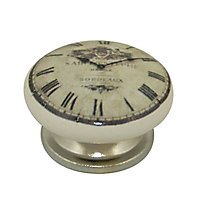 4 boutons de meuble Vieille Horloge porcelaine 3,8 x 2,4 cm