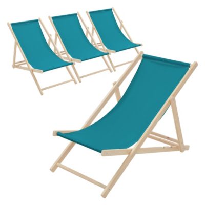 4 Chaise longue jardin pliable ECD Germany bleu pétrole bois jusquà 120kg usage intérieur extérieur
