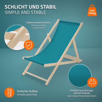 4 Chaise longue jardin pliable ECD Germany bleu pétrole bois jusquà 120kg usage intérieur extérieur