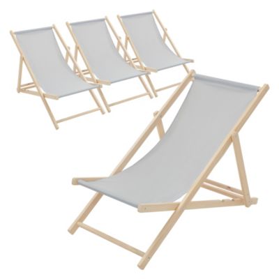 4 Chaise longue jardin pliable ECD Germany gris clair en bois jusqu'à 120 kg intérieur et extérieur