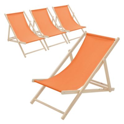 4 Chaise longue jardin pliable ECD Germany orange en bois jusqu'à 120 kg usage intérieur extérieur