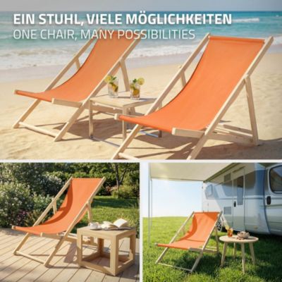 4 Chaise longue jardin pliable ECD Germany orange en bois jusqu'à 120 kg usage intérieur extérieur