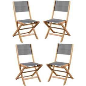 4 chaises de jardin en bois d'acacia et assise textilene - 50 x 57 x 90 cm - Gris