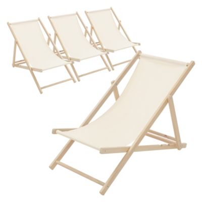 4 Chaises longues jardin pliables ECD Germany beige en bois jusqu'à 120 kg usage intérieur extérieur
