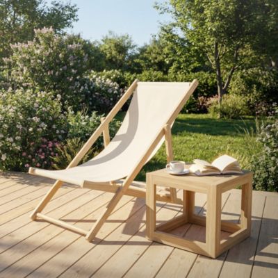 4 Chaises longues jardin pliables ECD Germany beige en bois jusqu'à 120 kg usage intérieur extérieur