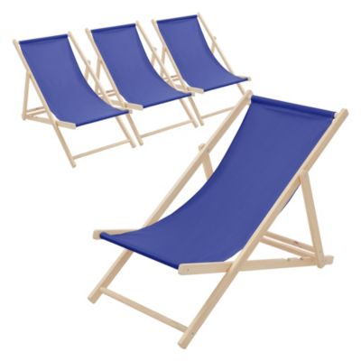 4 Chaises longues jardin pliables ECD Germany bleue en bois jusqu'à 120 kg usage intérieur extérieur