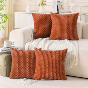 4 Coussins - Orange Brûlé, Taie d'Oreiller Velours côtelé, 18x18 Pouces