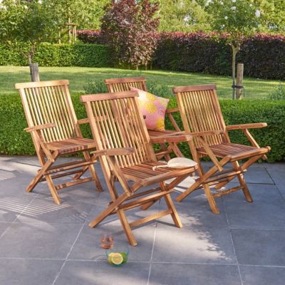 4 fauteuils de jardin en teck huilé massif pliants Berah Getah Bali