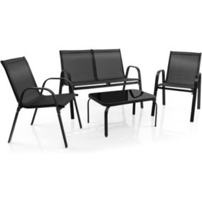 4 Pcs Ensemble de Meubles de Jardin avec 3 Chaises en Textilene Lot de 4 Salon de Jardin 4 Personnes avec Table Basse