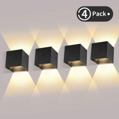 4 Pièces Applique Murale LED Exterieur 12W Appliques Murales Interieur 3000K Blanc Chaud Design Etanche IP65  Noir