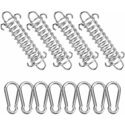 4 pièces de ressorts de voile d'ombrage et 8 pièces de petits mousquetons, ressorts de boucle de fixation de voile d'ombrage