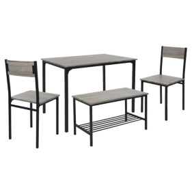 4 Pièces meubles salle à manger cuisine table chaises banc chêne-gris MDF/acier