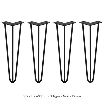 4 Pieds de Table en Épingle à Cheveux 40,6cm 3 Tiges 10mm Fini Noir