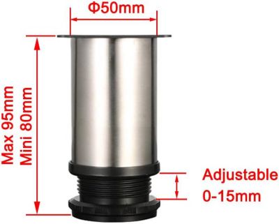 4 pieds réglables - hauteur 80 mm, pieds de meuble épais, hauteur réglable 0-15 mm, pieds de table, pieds de meuble, acier inoxyda