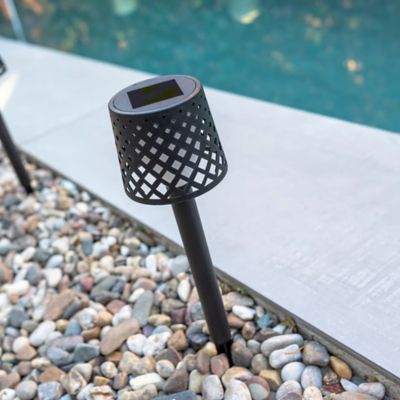 4 piques solaire LED intégrée Gretita noir 2lm 0,015W IP44 blanc chaud New Garden