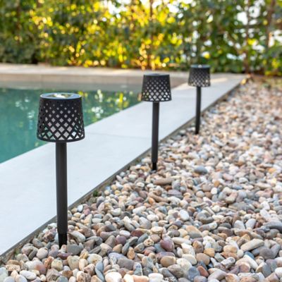 4 piques solaire LED intégrée Gretita noir 2lm 0,015W IP44 blanc chaud New Garden
