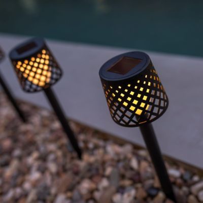 4 piques solaire LED intégrée Gretita noir 2lm 0,015W IP44 blanc chaud New Garden
